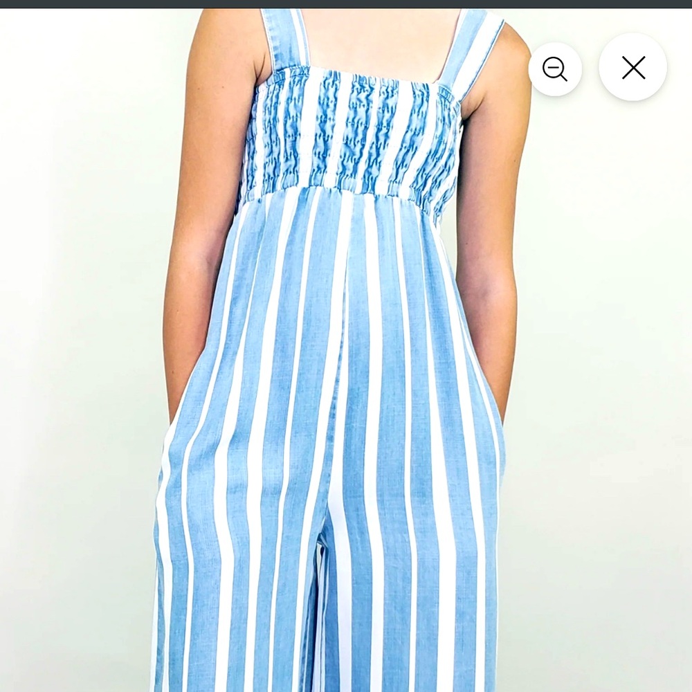 NWT Tractr Smocked Wide Leg Jumpsuit Lyocell Striped Blue/White- Size 14/32